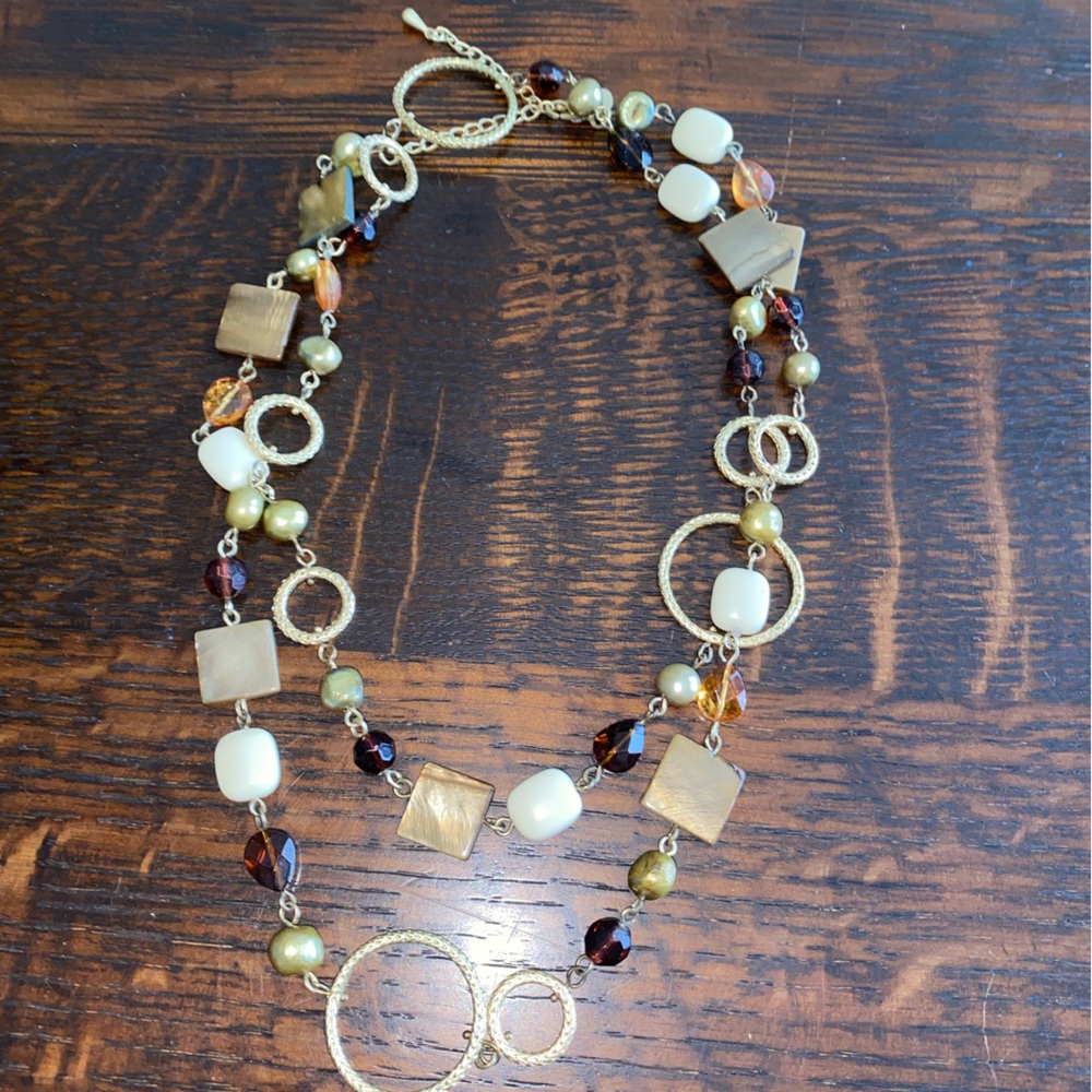 Elegant Gold and Brown Beaded Necklace
